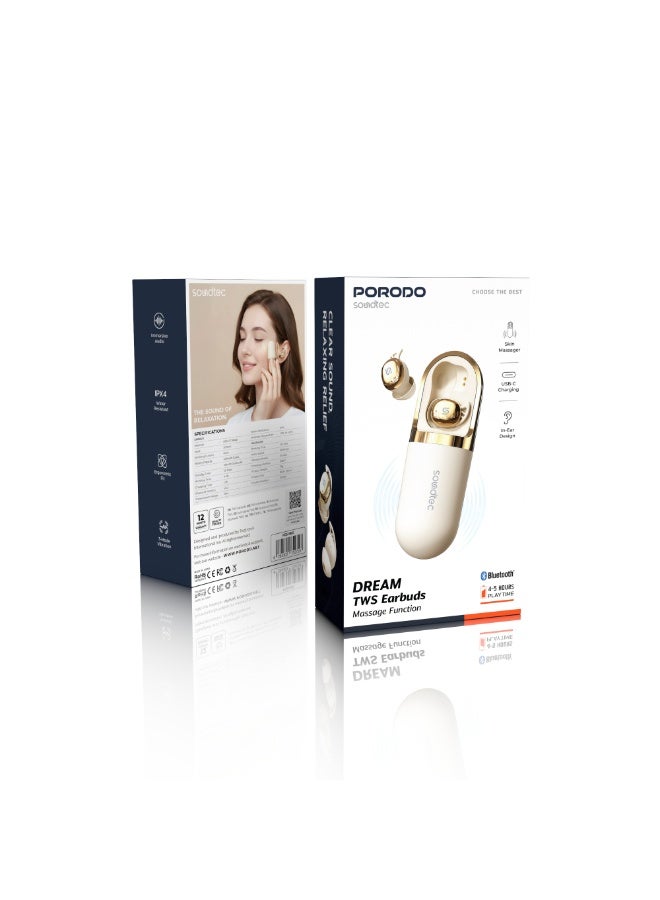 porodo Dream TWS Wireless Earbuds with Skin Massager, Bluetooth 5.3, In-Ear Ergonomic Fit, 4–5H Playtime, 3-Mode Vibration Massage, IPX4 Water Resistance, USB-C Charging - Beige - Image 5
